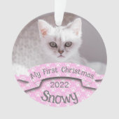Kitten's初めてのクリスマスピンクポープリント写真 オーナメント (正面)