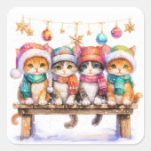 Kittens Celebrating Christmas, cuddly and cute, スクエアシール (正面)