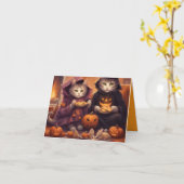 Kittens Halloween party night story card カード (黄色い花)