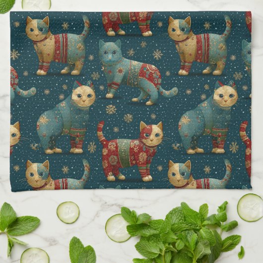 Kittens In Christmas Sweaters  キッチンタオル (折り畳み)