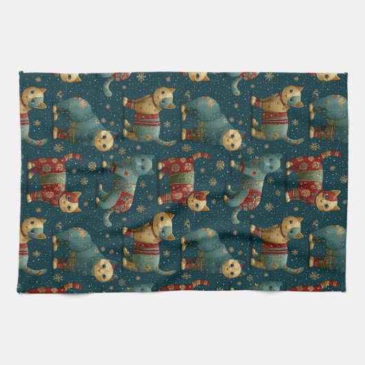 Kittens In Christmas Sweaters  キッチンタオル (横)