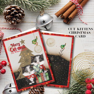 Kittens Merry Cat-mess Card | Red Plaid Christmas シーズンカード