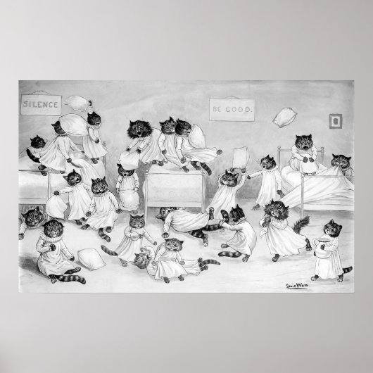 Kittens Pillow Fight, Louis Wain ポスター (正面)