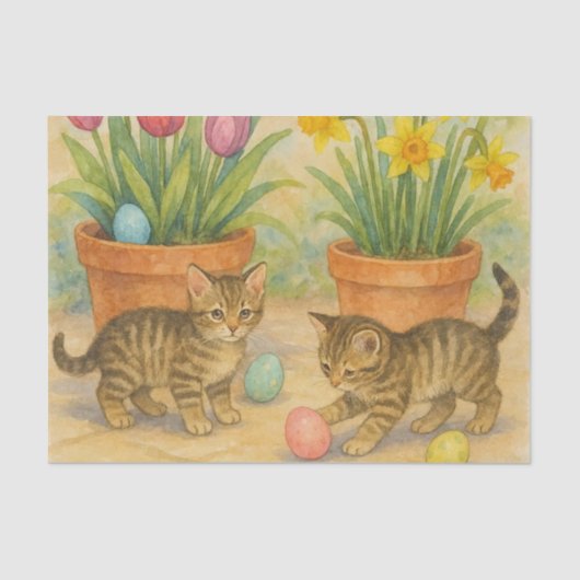 Kittens Playing with Easter Eggs 薄葉紙 (正面)