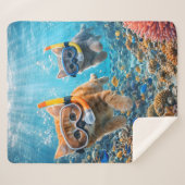 Kittens snorkelling underwater coral reef fleece b シェルパブランケット (正面(横))