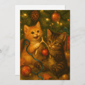 Kittens & Turkey Wishbone Under Christmas Tree シーズンカード (正面/裏面)