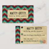 Kittingのかぎ針編みのシェブロンの赤いティール（緑がかった色）の名刺 名刺 (正面/裏面)