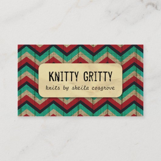 Kittingのかぎ針編みのシェブロンの赤いティール（緑がかった色）の名刺 名刺 (正面)