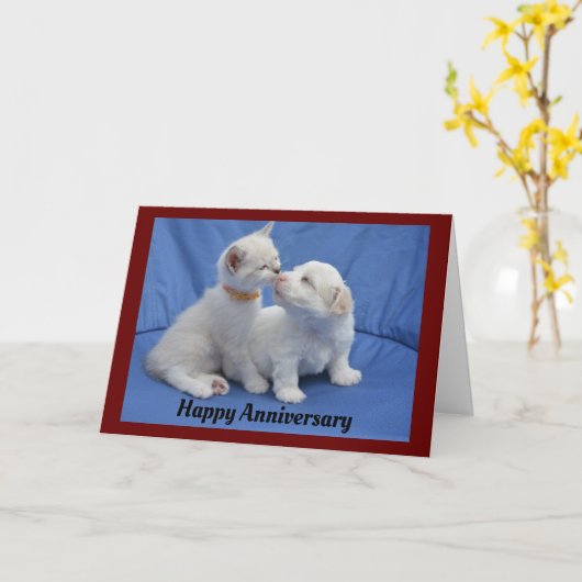 Kitty And Puppy Anniversary Greeting Card カード (黄色い花)
