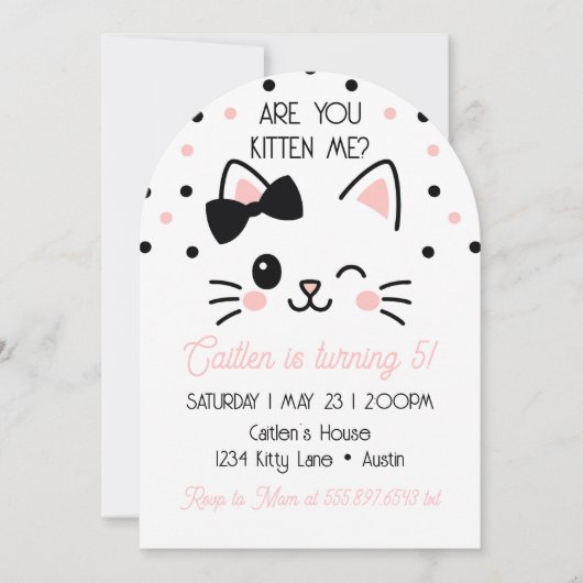 Kitty Birthday Are You Kitten Me Pink  招待状 (正面)