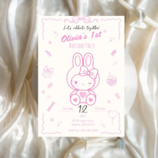 Kitty Birthday Girl Invitation  招待状