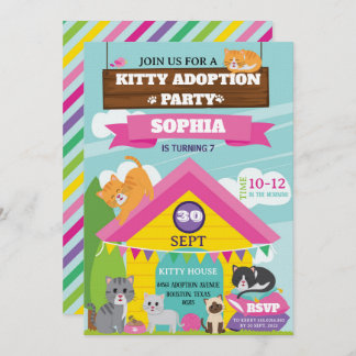 Kitty Birthday Invitation / Girl Kitten Party 招待状