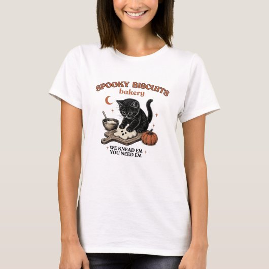 Kitty Biscuits ハロウィンTシャツ | 黒猫とカボチャ Tシャツ (正面)