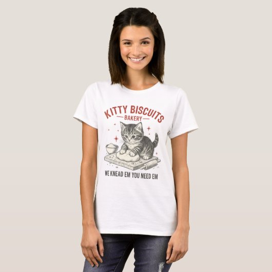 Kitty Biscuits Bakery | Funny Cat Baking Pun Tシャツ (正面フル)