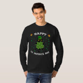 Kitty Black Cat Holding Shamrock Happy St Patrick  Tシャツ (正面フル)