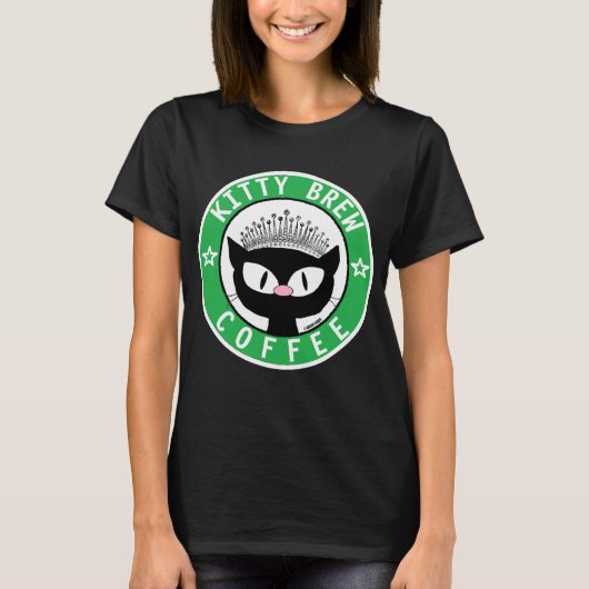KITTY BREW COFFEE LOGO 黒猫 カートゥーンTシャツ Tシャツ (正面)