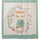 Kitty Catフローラパーソナライズされた名ガーリーKitten シャワーカーテン (正面)