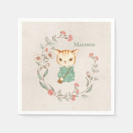 Kitty Catフローラパーソナライズされた名ガーリーKitten スタンダードカクテルナプキン