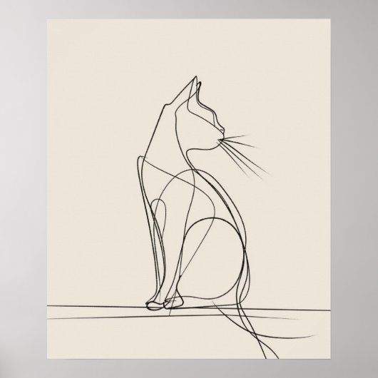 Kitty Catミニマリストのラインアート ポスター (正面)
