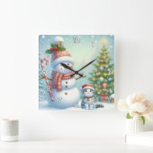 Kitty Cat絵画とのデジタル雪だるま スクエア壁時計 (ホーム)