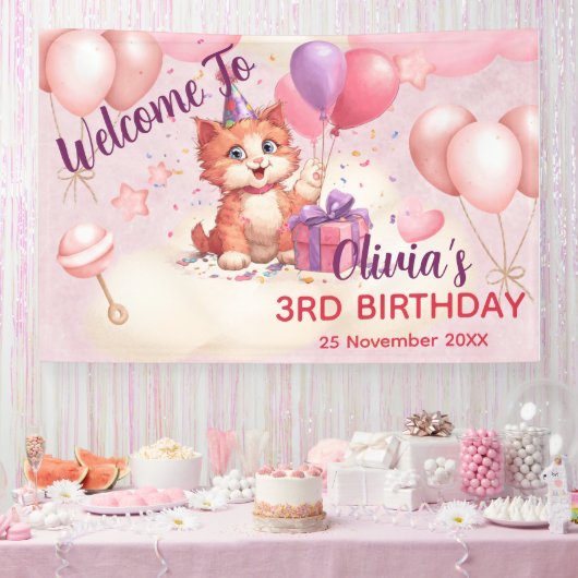 Kitty Cat Celebration Birthday Banner 横断幕 (パーティー)