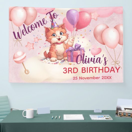 Kitty Cat Celebration Birthday Banner 横断幕 (トレードショー)