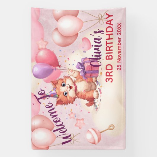 Kitty Cat Celebration Birthday Banner 横断幕 (縦)