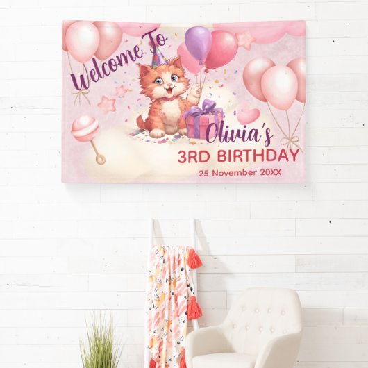 Kitty Cat Celebration Birthday Banner 横断幕 (インサイチュ)