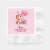 Kitty Cat Celebration Birthday Paper Napkin 縁ありカクテルナプキン (正面)
