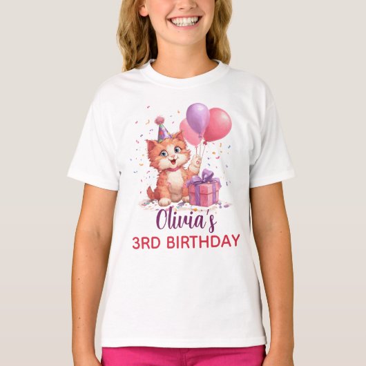 Kitty Cat Celebration Birthday Tシャツ (正面)