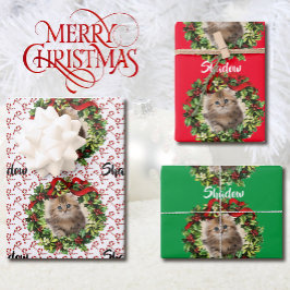 Kitty Cat Christmas Photo & Name Candy Cavee 3 ラッピングペーパーシート