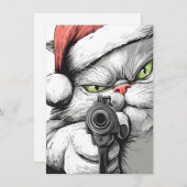 Kitty Cat has a Gun Funny Christmas Cards シーズンカード (正面/裏面)