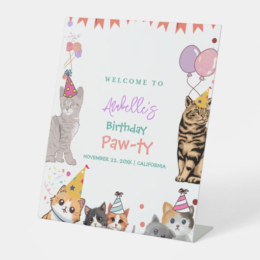 Kitty Cat Kitten Let's Pawty誕生日ウェルカムサイン 台座サイン (正面)