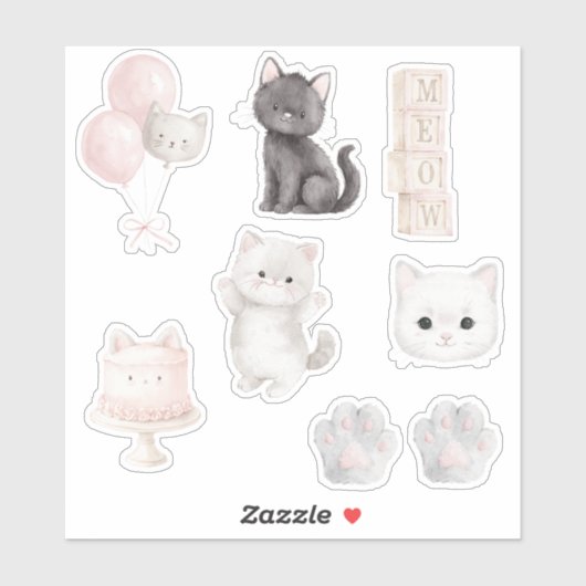 Kitty Cat Meow Cake Balloons Paws シール (シート)
