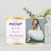 Kitty Cat Pink金ゴールド誕生会写真 招待状 (スタンド正面)