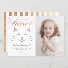 Kitty Cat Pink金ゴールド誕生会写真 招待状
