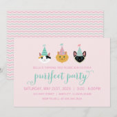 Kitty Cat Pink and Green Birthday Party (キティキャットピン 招待状 (正面/裏面)