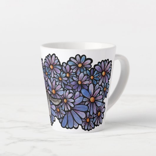 Kitty Cat Purpleデイジーグレイ猫アートグレイ猫 カフェラテマグ (右アングル)