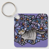 Kitty Cat Purpleデイジーグレイ猫アートグレイ猫 キーホルダー (正面)