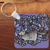 Kitty Cat Purpleデイジーグレイ猫アートグレイ猫 キーホルダー (正面)