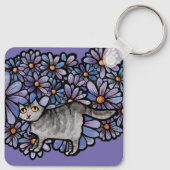 Kitty Cat Purpleデイジーグレイ猫アートグレイ猫 キーホルダー (裏面)