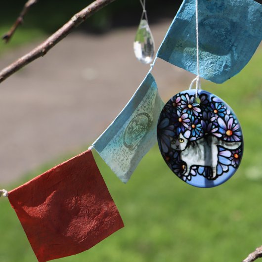 Kitty Cat Purpleデイジーグレイ猫アートグレイ猫 セラミックオーナメント