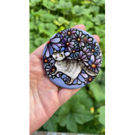 Kitty Cat Purpleデイジーグレイ猫アートグレイ猫 セラミックオーナメント