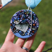 Kitty Cat Purpleデイジーグレイ猫アートグレイ猫 セラミックオーナメント