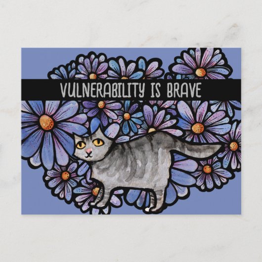 Kitty Cat Purpleデイジーグレイ猫アートグレイ猫 ポストカード (正面)