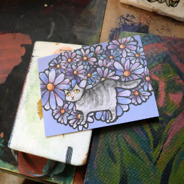 Kitty Cat Purpleデイジーグレイ猫アートグレイ猫 ポストカード