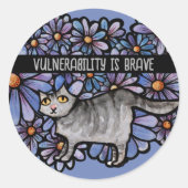 Kitty Cat Purpleデイジーグレイ猫アートグレイ猫 ラウンドシール (正面)