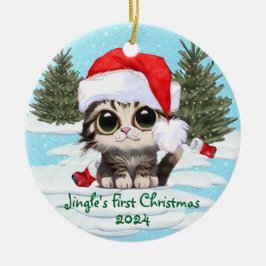 Kitty Cat Santa Hat、カスタマイズ可能！かわいい猫 セラミックオーナメント