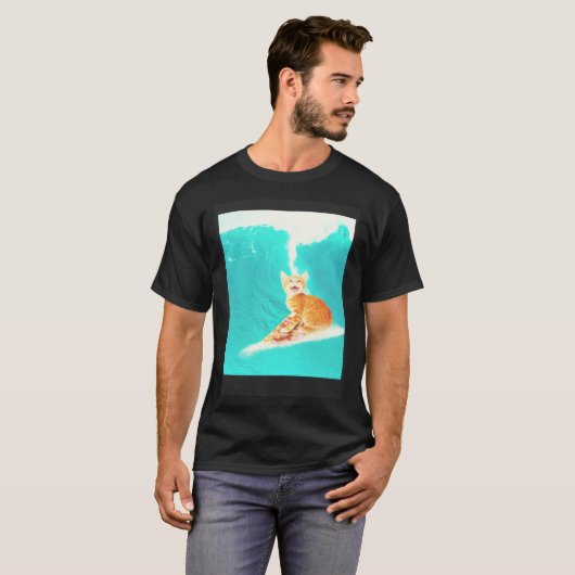 Kitty Cat Surfing Pizza Tシャツ (正面フル)