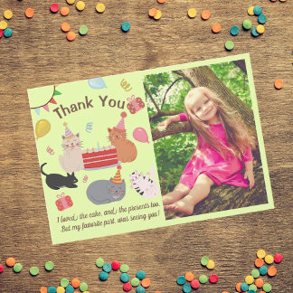 Kitty Cats Birthday Party Photo Thank You Card サンキューカード